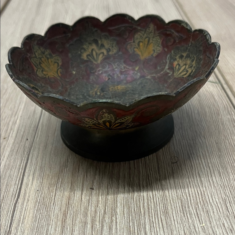 Vintage Brass Red and Gold Decorative Bowl